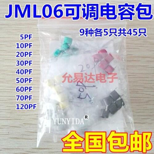 45pcs Variable Trimmer capacitor Assorted Kit JML06 5pf 10pf 20pf 30pf 40pf 50pf 60pf 70pf 120pf Adjustable capacitors set pack