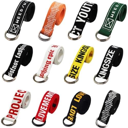 Casual Canvas Belt Punk Women Men Letter Long Waist Strap Black White Trouser D Ring Buckle Belts Female Harajuku Waistband