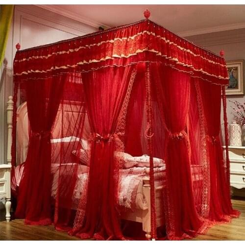 Luxury European-style double-layer mosquito nets three-door princess wind landing court wedding mosquito net without bracket