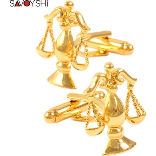 SAVOYSHI Luxury Gold Color Metal Cufflinks for Mens High Quality Retro Balance scales Cuff links Brand Jewelry Free Carving Name