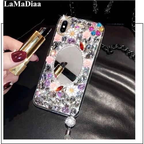 Luxury Soft Phone Case For Huawei Honor 8 9 10 20 Lite V10 V20 V30 7X 8X 9X Nova 3 4 5 6 Bling Diamond Mirror Flower Case Cover