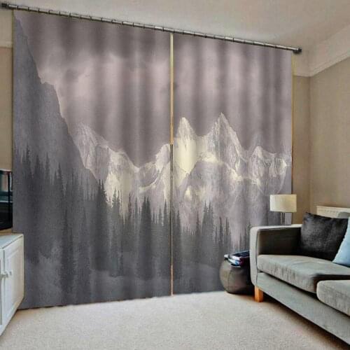 Grey curtains landscape nature scenery curtain mountain photo Blackout Window Drapes Luxury modern living room curtains
