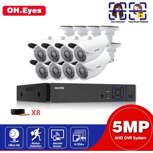 8CH 5MP HD CCTV Camera System AHD DVR Kit 8PCS 5MP IR Night Outdoor Security Camera P2P Video Surveillance Kit 2TB HDD