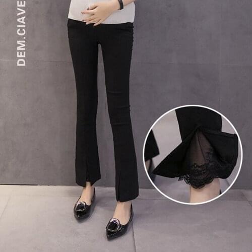 2022 spring and summer maternity pants solid color elastic micro bell flare pants nine points lace split pregnant women pants