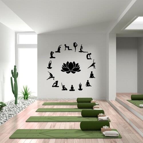 Yoga Vinyl Wall Decal Yoga Studio Sign Wall Decor Namaste Lotus Flower Yoga Asana Wall Sticker Meditation Sign Art Decals C784
