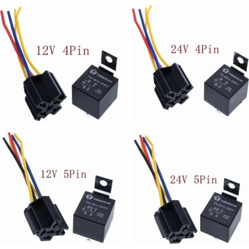 Waterproof Automotive Relay 12V 24V 4pin 5pin 4P 5P 40A Car Relay With Black Red Copper Terminal Auto Relay With Relay Socket