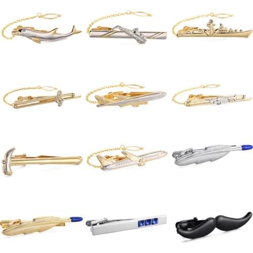 Mens Tie Clip Feathered music Ship Airplane Beard Horse Shape Tie Bar Clasp Pin Set for Regular Ties Necktie Tie Clips
