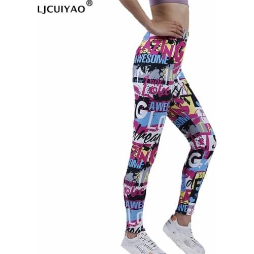 LJCUIYAO Womens High Waist Breathable Slim Stretch Leggings Fitness Running Gym Push Up Sports Colored Letters Love New Pants