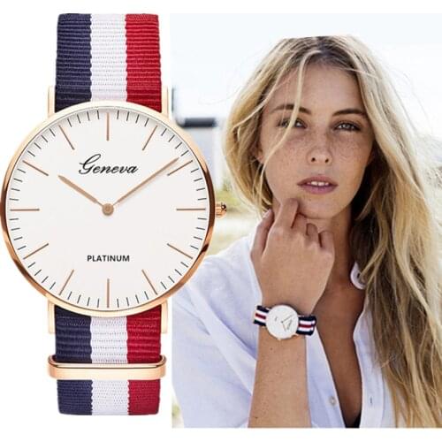 Classic Fashion Stripe Nylon Band Women Watch Top Luxury Brand Men Quartz Wrist Watch Lady Watch Montre Femme Horloge Saat Clock