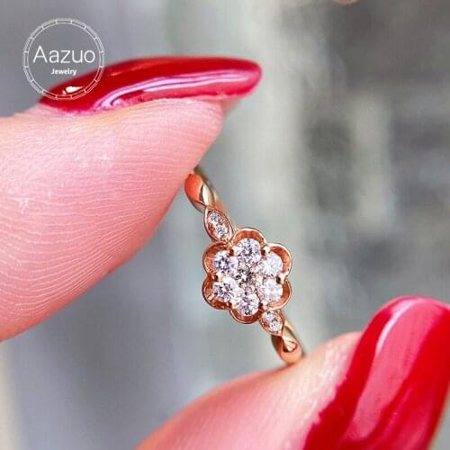 Aazuo Pure 18K Rose Gold Ring For Women Genuine Sparkling Diamond Ring Promise Engagement Rings Anniversary Fine Jewelry