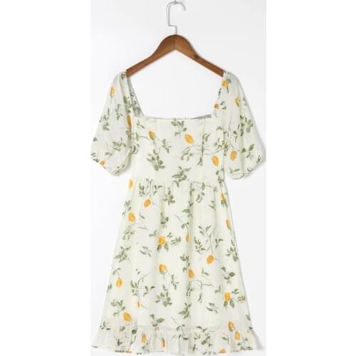Summer Womens Casual Floral Print Square Neck Short Sleeve Slim Dress