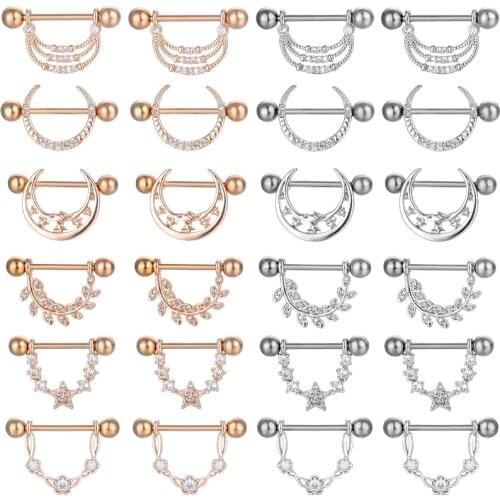 1Pair Star Nipple Piercing Bar Stainless Steel Crystal Nipple Piercing Jewelry Rose Gold Sexy Nipple Shield Pircing Jewelry