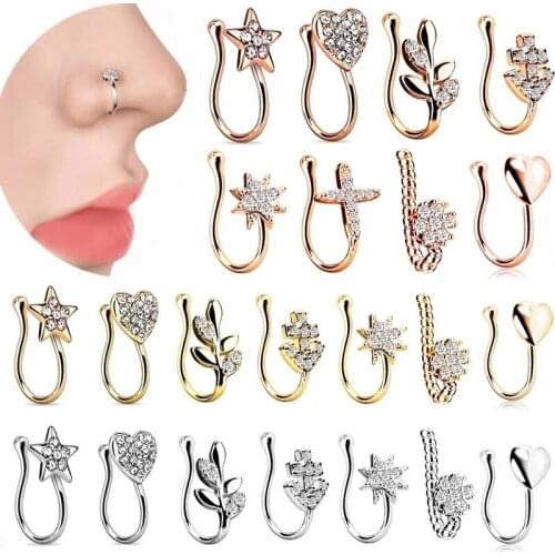 1PC Fake Piercing Heart Clip On Nose Rings Star Fake Nose Piercing Clip On Cross Nose Clip Septum Piercing Faux Piercing Nez