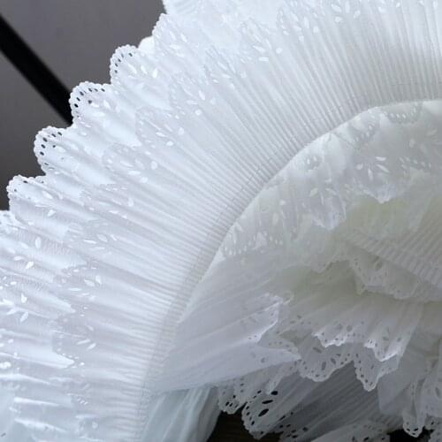 2 YARD DIY 8 cm wide double layer white pleated laser cut out collar, cuffs and hem lace accessories