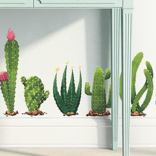 50% Dropshipping!!2Pcs/Set Tropical Cactus Wall Sticker Baseboard Decal Aisle Corner Drawing Paper