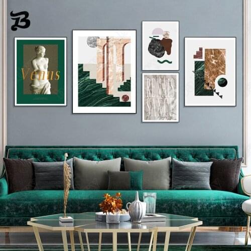 Abstract Portrait Canvas Painting Greek Mythology Sculpture Posters Prints Ancient Marble Geometric Painting Wall Art Decoration