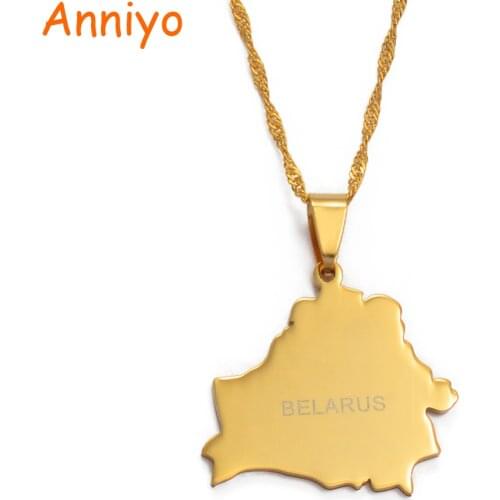 Anniyo Gold Color Belarus Map Pendant and Thin Chain Necklaces Belarusian Maps Jewelry Gifts #011021