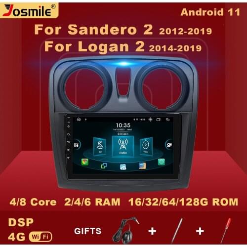 2 din Android 11 Car Multimedia Player For Renault Logan 2 Sandero Radio 2014-2019 GPS Video dvd AI Voice Control 4GB WIFI DSP