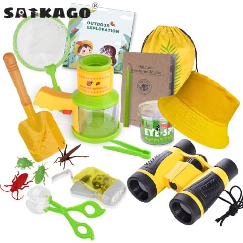 Kids Bug Catcher Kit 18PCS Outdoor Exploration Kit with Binoculars Backpack Hat Observation Box Flashlight for Kid Education