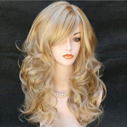 Glamorous Women Ash Blonde Curly Wig Long Curly Wig with Free Wig Cap