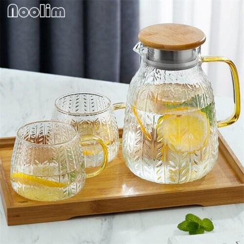Large Capacity Cold Water Bottle High Borosilicate Glass Heat Resistant Tea Pot Transparent Kettle Teacups Set Drinkware 1.5L