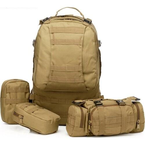 55L Army Fans Camouflage Combination Mountaineering Backpack Outdoor Camping Trekking Tactical Hiking Large Capacity Bags Pouch