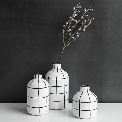 Ceramic Black and White Stripes Vases Nordic Home Office Decoration Dining Table Vase Filler Porcelain Unique Housewarming Gifts