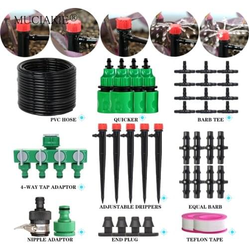 MUCIAKIE Garden 1/4'' Hose Drip Irrigation Kit 360 Degree 8 Holes Adjustable Micro Flow Support Stakes Drippers Watering System
