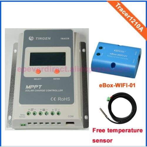 Wifi BLE eBOX Android Phone APP Solar 10A 24V regulator MPPT solar tracking controller Tracer1210A Free shipping&free temp senso