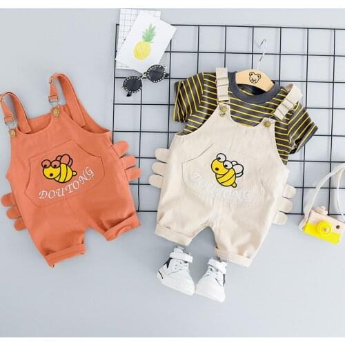 Summer Infant Boy Clothes Set Girls Clothing Set Kids Baby Suit Outwear Baby Short Sleeve T Shirt+Boys Overalls Denim Pants 1-3Y