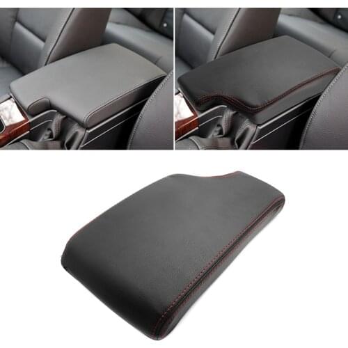 Black-red line Soft Leather Armrest Cover For BMW 3 Series E90 2005- 2012 Interior Center Control Armrest Box Skin Cover Trim
