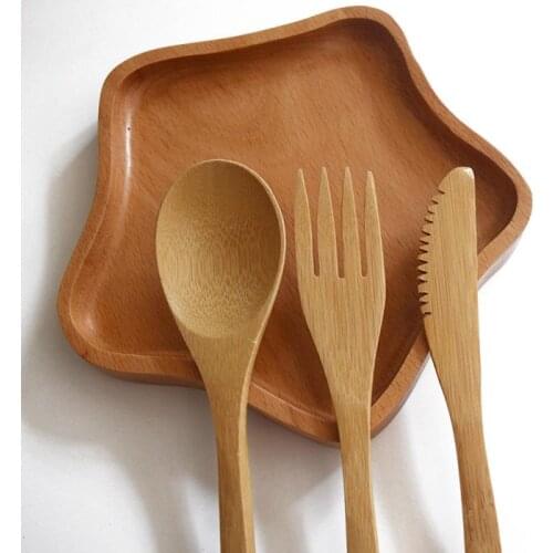 SUEF Reusable Bamboo Cutlery Set Portable Tableware Wooden Cutlery Fork Spoon Knife Set with Cutlery Bag for Travel @4