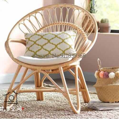 Japanese-style ins rattan single sofa chair rattan chair natural real rattan home living room lounge chair balcony lazy chair