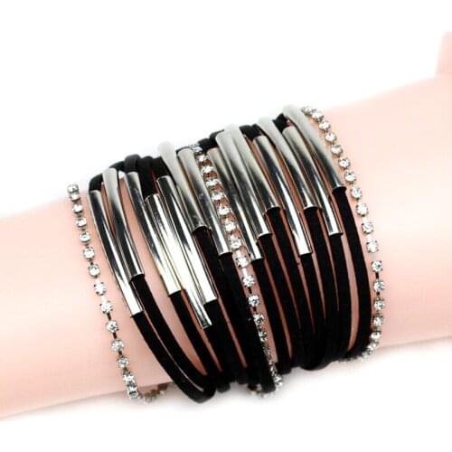 Original New Faux Leather Multi-layers Wrap Bracelet For Women Crystal Magnetic Buckle Bracelet Female Jewelry Party Gift