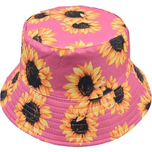 Q1QA Sunflower Bucket Hat in Cotton Fisherman Cap Travel Sunhat Outdoor Panama for Men Women with Flat Top