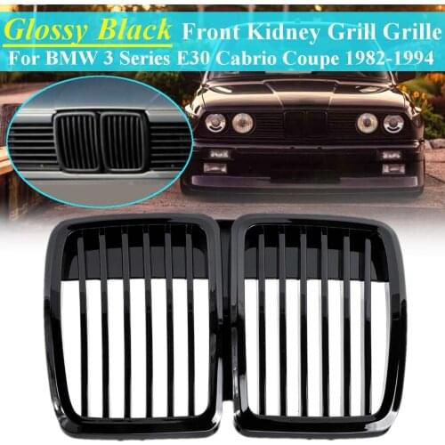 1 Pair Glossy Black Left&Right Car Front Bumper Kidney Grilles For BMW E30 Sedan/Cabrio 1982-1994 Replacement Racing Grilles