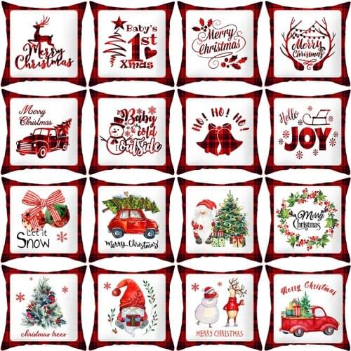 Christmas Car With Tree Decor And Presents Cushion Covers Hello Joy White Polyester Pillow Case 45X45cm Sofa Decoration