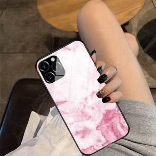 Pink White Marble Phone Case Glass Phone Case For iphone 12 11 Pro Max XS XR X 8 7 Plus SE2 Case