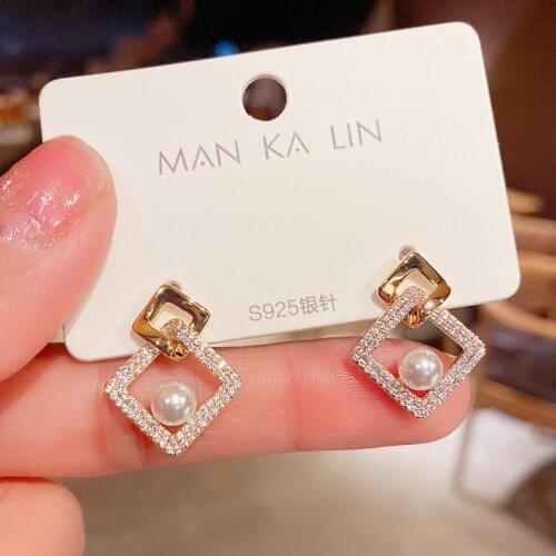 XIYANIKE Gold Color Square Rhinestone Pearl Alloy Stud Earrings 2021 New For Women Gift Fashion Party Wedding Jewelry Brincos
