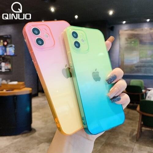 Gradient Candy Color Square Silicone Case For iPhone 12 Pro Max 11 Mini XS 6 6S 7 8 Plus XR X SE 2020 Soft TPU Transparent Cover