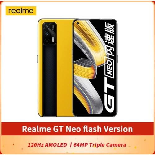 CN Version Original Realme GT Neo 5G SmartPhone 6.43 inch 120Hz AMOLED MediaTek 1200 Octa Core 64MP Triple Camera Google Play