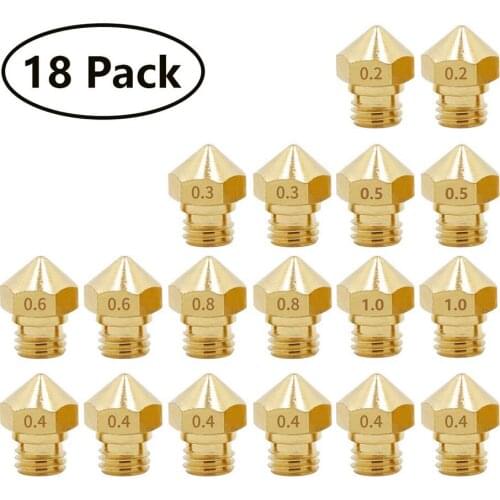 MK10 Nozzle for 3D Printer, 18 Pcs M7 Brass Extruder Head Hotend Nozzles 0.2/0.3/0.4/0.5/0.6/ 0.8/1.0mm for Wanhao Dupicator D4