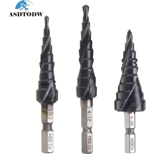3-12/4-12/4-20mm TiAlN Coated Step Drill Bit HSS-Co M35 Industrial Drill Bits 1/4 Inch Hex Shank Woodworking Bits