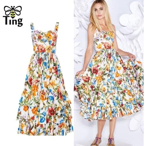 Tingfly 2021 Vogue New Ruffles Summer Strap Floral Party Dresses A Line Dress Sundresses Plus Size Vestidos Elbise Zaful Traf