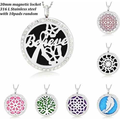 Flower Believe Bling Locket Perfume Diffuser 30mm magnetic Stainless Steel Essential Oil Perfume Locket 10 pad fit necklace