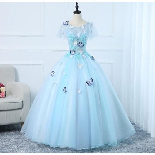 Party Dress 2021 New Short Sleeve Butterfly Embroidery Prom Dress Sweet Lace Up Back Ball Gown Quinceanera Dresses Plus Size
