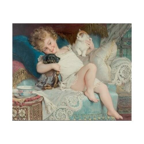 Splendid Girl cat puppy Embroidery Needlework 14CT Counted Unprinted DIY Cross Stitch Kits Handmade Arts Wall Decor