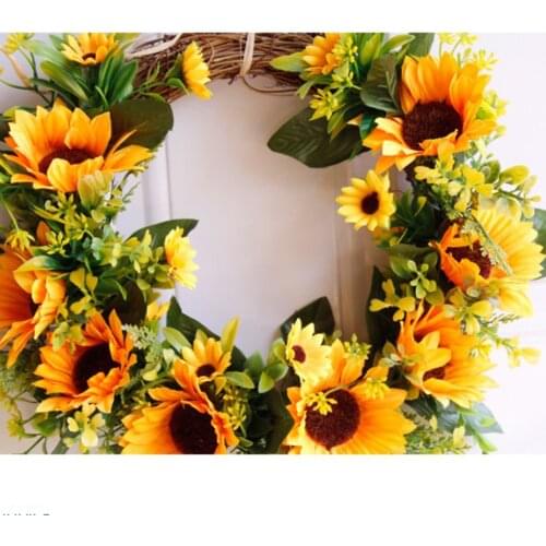Farmhouse Spring Decoration For Home Artificial Sunflower Wreath Door Hanging Silk Flower Garland Autumn Decoration Fall Wreath