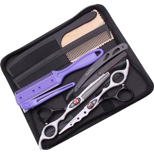 Y1229 6" Black Professional Hairdressing Scissors Set SS Barber Accessories Hairdresser Hair Scissors Cutting Thinning Shears