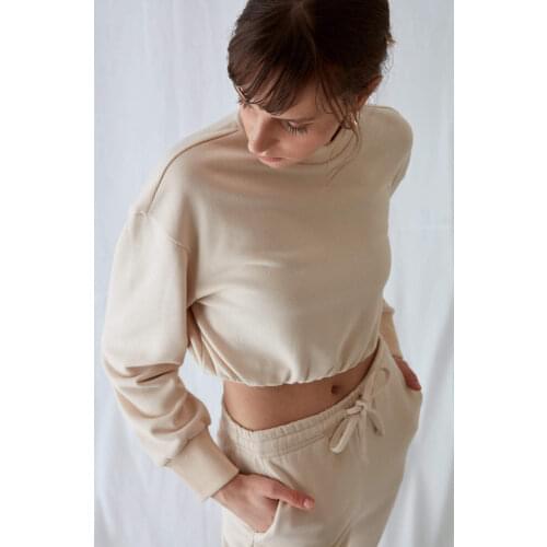 DeFacto Spring Woman Hoodies & Sweatshirt Stand-up Collar Elastic Waist Crop Sweatshirt Streetwear Female Fashion-U0975AZ21SP